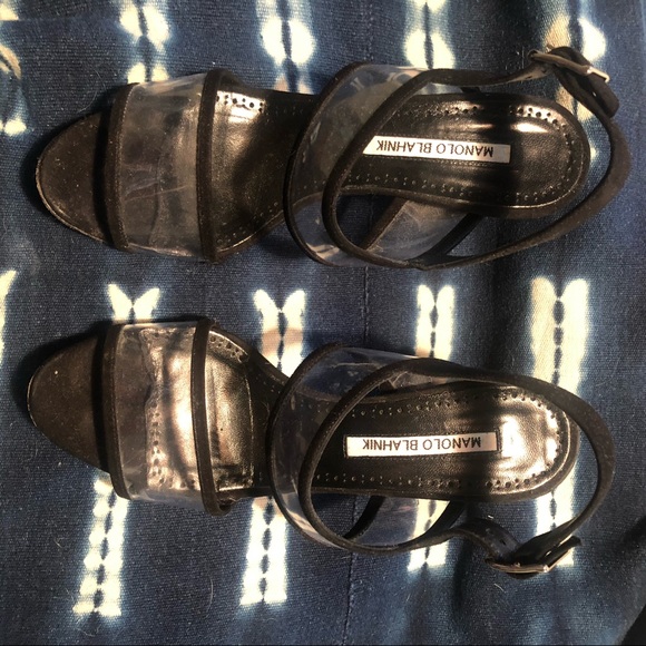 Barely Worn Manolo Blahnik Khan Suede & PVC Sandals - Picture 9 of 14